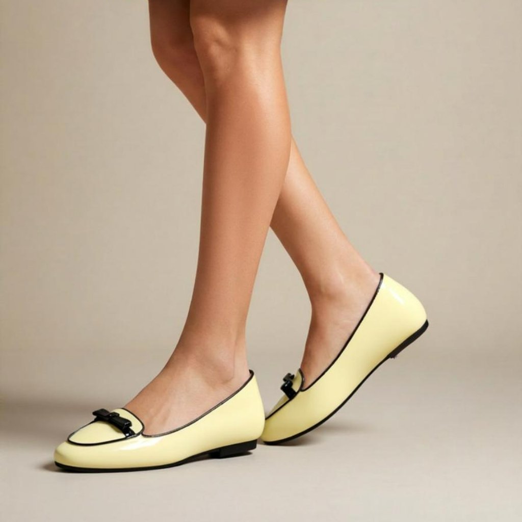 Lk Bennet Lkb Lemon Yellow Black Bow Cap Toe Patent Leather Shoes Loafers 39 8